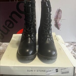 Sun + Stone Sleek Black Lace-Up Boots
